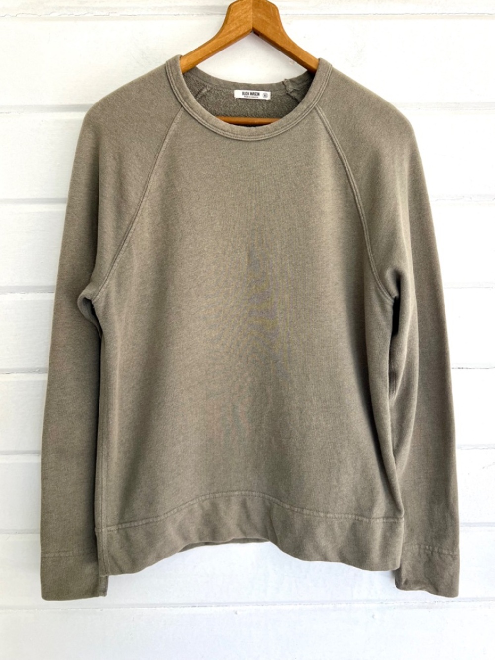 BUCK MASON Vintage Army Green French Terry Raglan Crew Neck Sweatshirt - XS